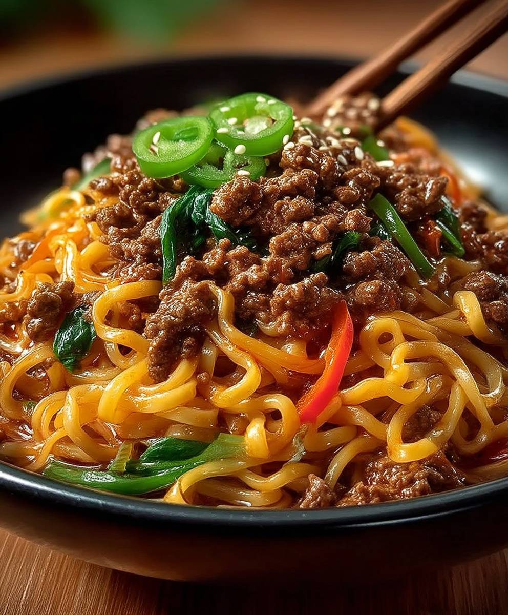 Mongolian ground beef noodles