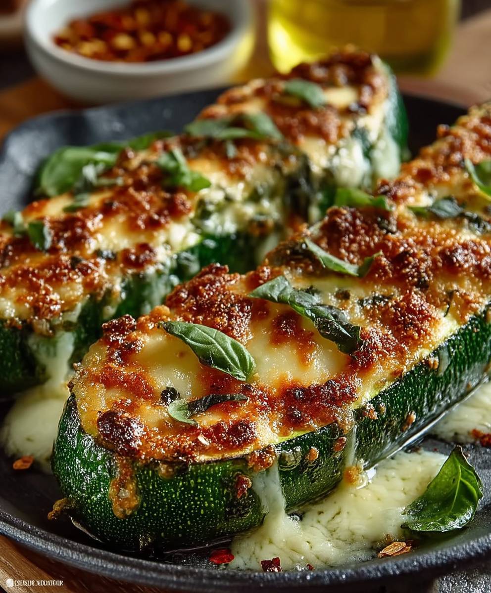Cheesy Garlic Zucchini Steaks