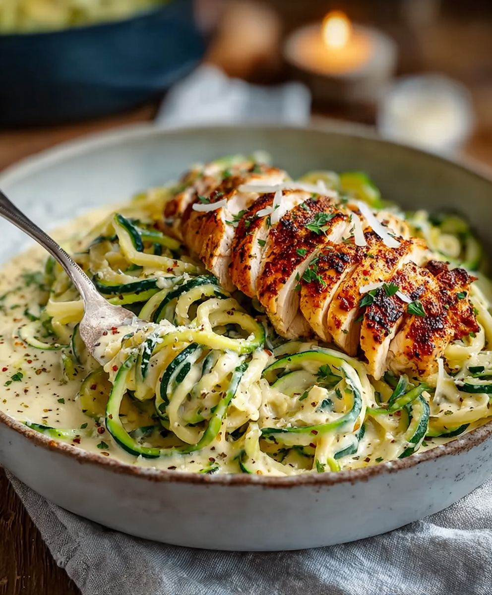 Zucchini Noodle Chicken Alfredo