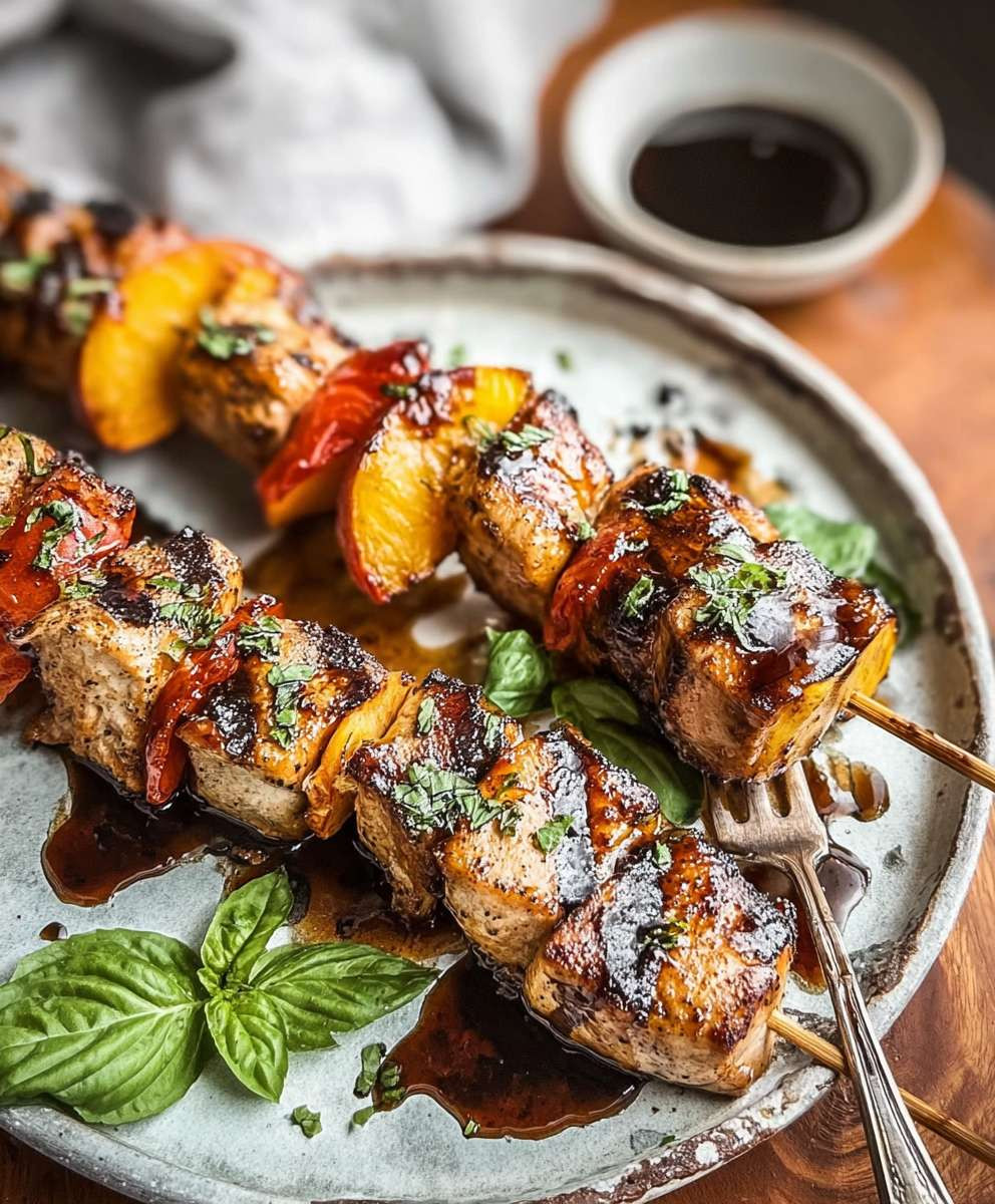 Balsamic Peach Chicken Kabobs