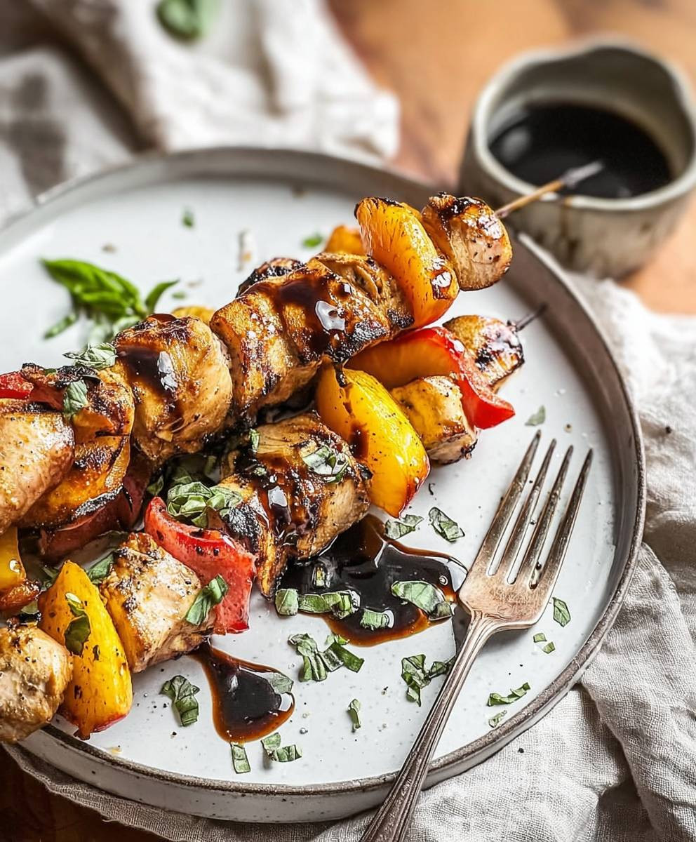 Balsamic Peach Chicken Kabobs