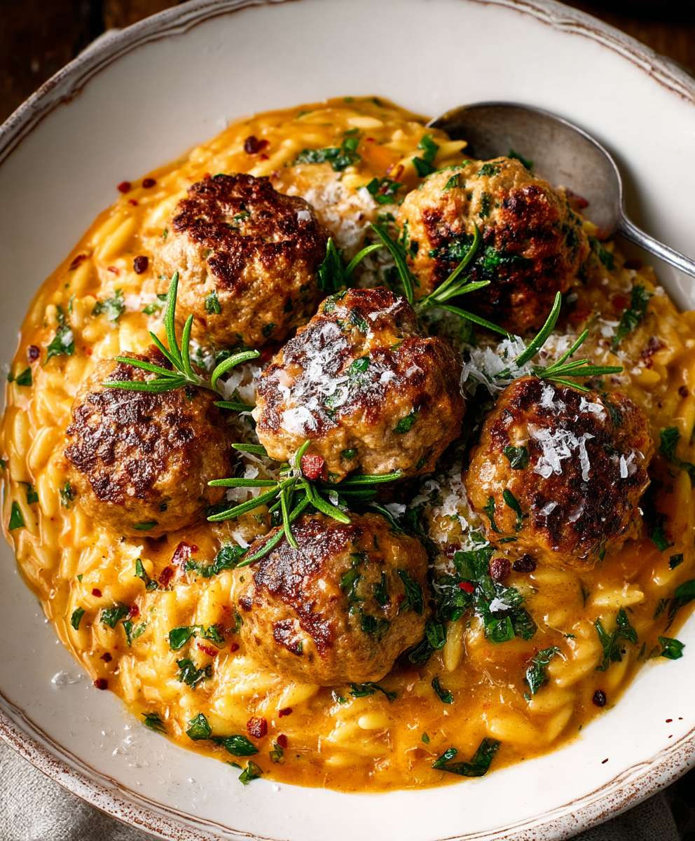 Rosemary Chicken Meatballs Orzo