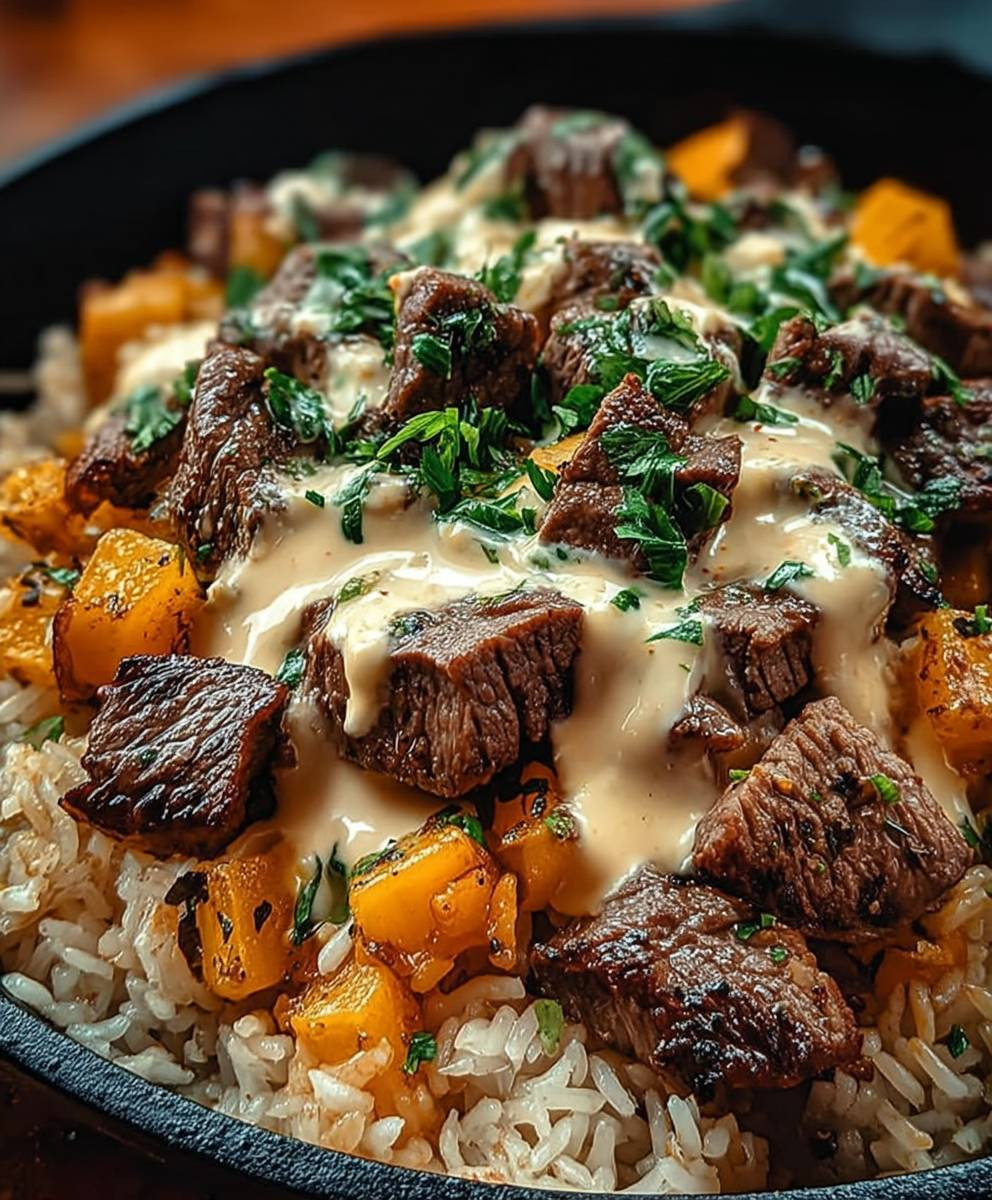 Cheesy Steak Rice Skillet