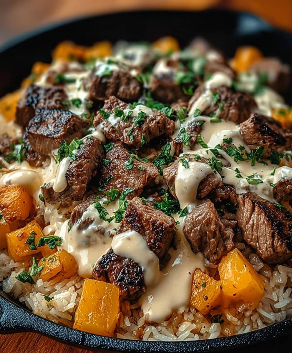 Cheesy Steak Rice Skillet
