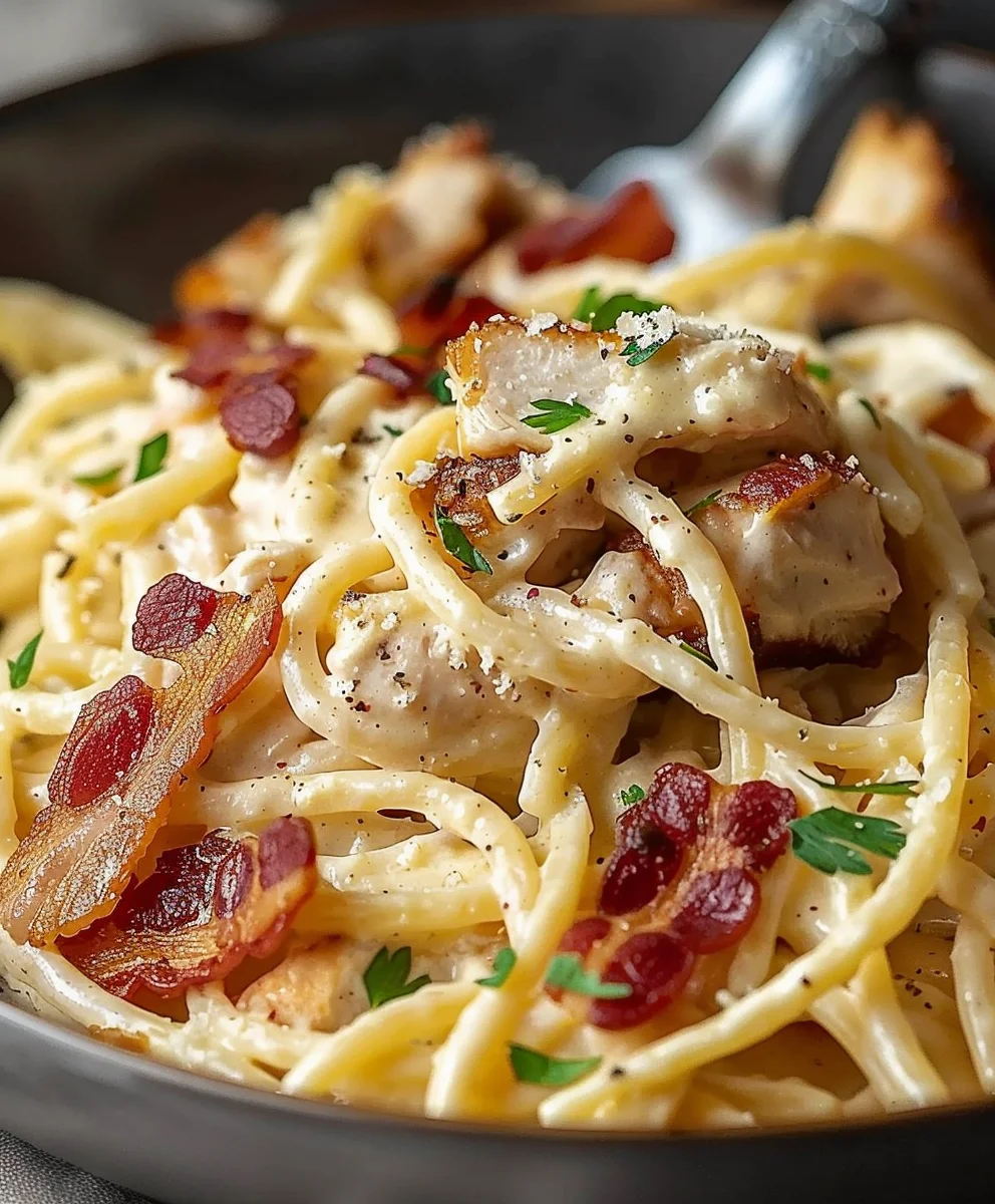 Best Creamy Carbonara with Crispy Chicken Beef Bacon