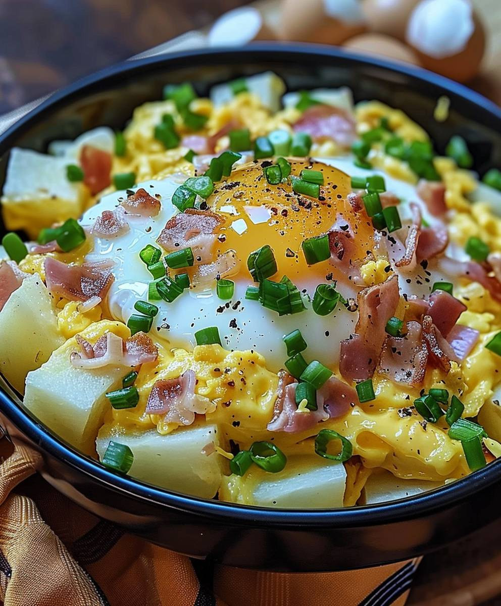 Cheesy Potato Egg Scramble