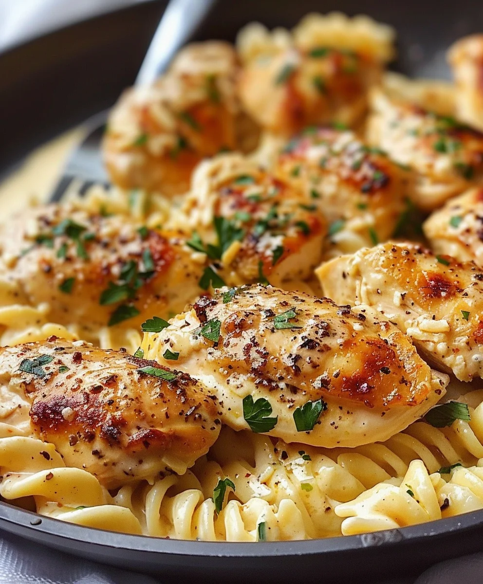 Creamy Garlic Parmesan Chicken & Cheesy Twisted Pasta