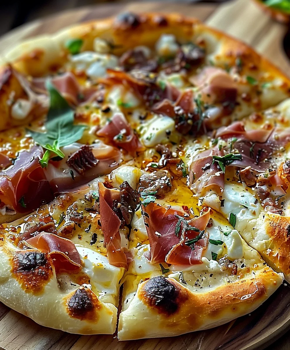 White Pizza with Beef Prosciutto & Spicy Hot Honey