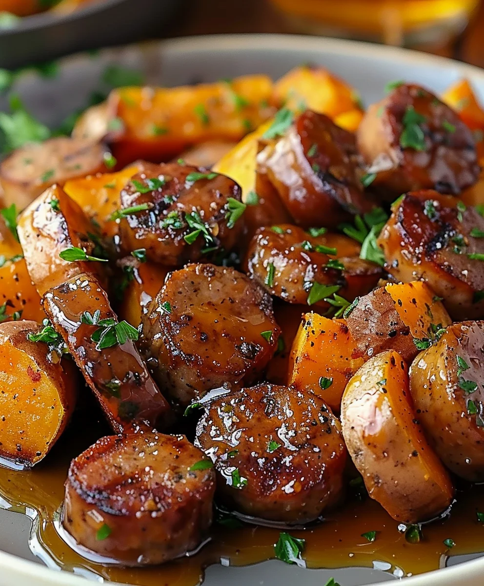 Honey Garlic Beef Sausage & Sweet Potatoes - Easy Dinner!