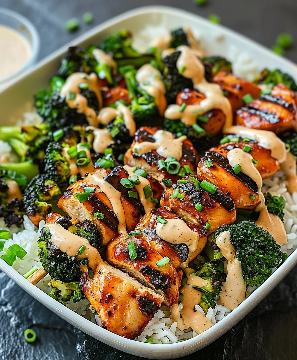 Creamy Garlic Grilled Chicken Broccoli Bowls Recipe