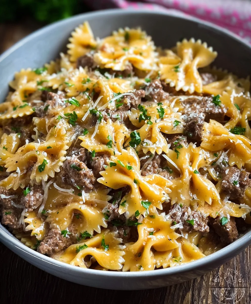Garlic Butter Beef Bowtie Pasta – Your New Cheesy Favorite!