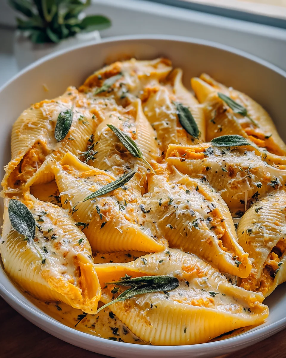 Pumpkin Gouda Stuffed Shells with Brown Butter Sage Alfredo