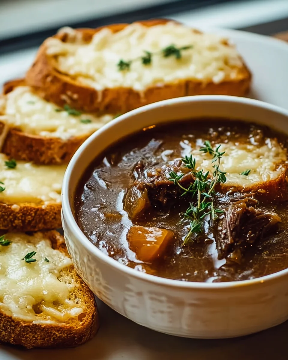Savory French Onion Beef Short Rib Soup & Gruyere Toast