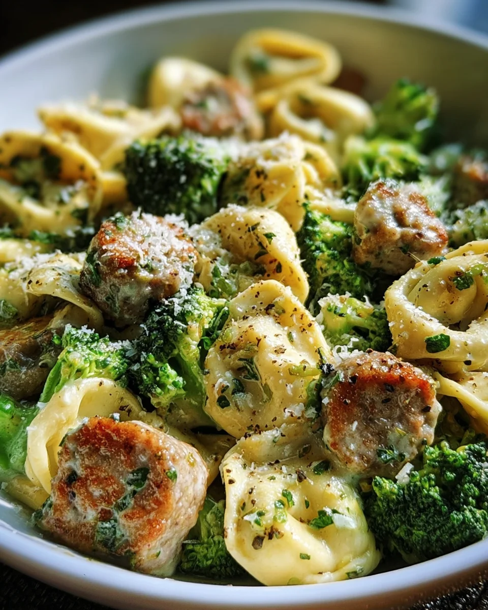 Creamy Garlic Parm Tortellini, Beef Sausage & Broccoli