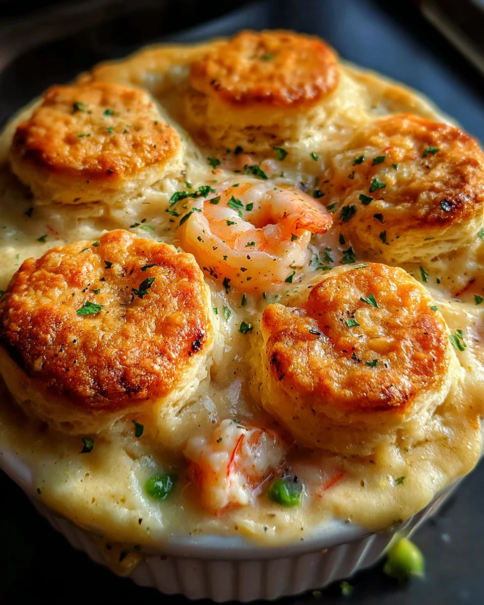 Decadent Shrimp Lobster Cheddar Bay Biscuit Pot Pie