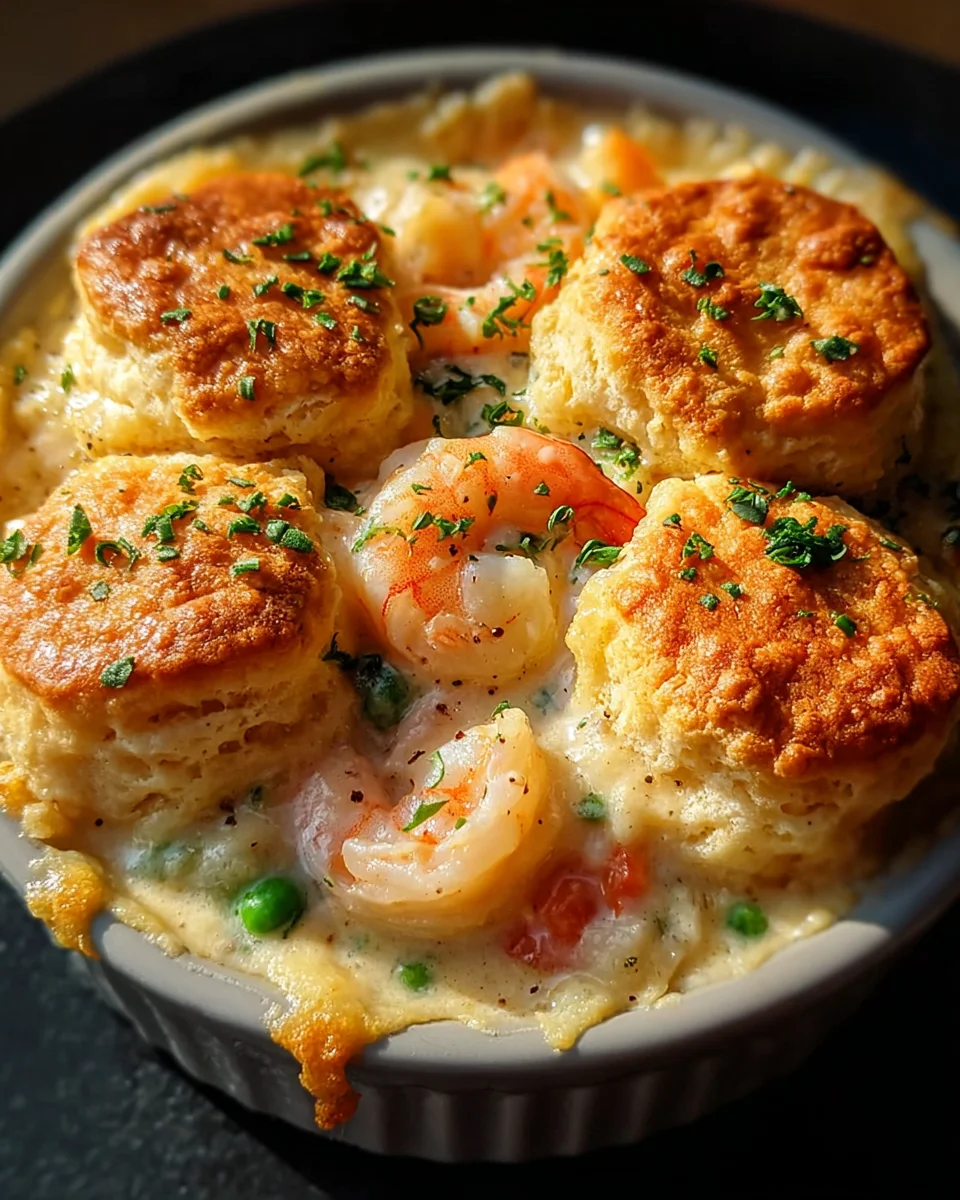 Decadent Shrimp Lobster Cheddar Bay Biscuit Pot Pie