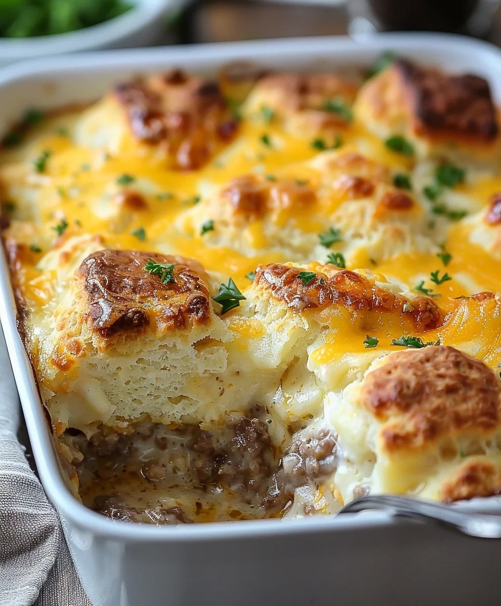 Hearty Beef Biscuits & Gravy Breakfast Casserole Recipe