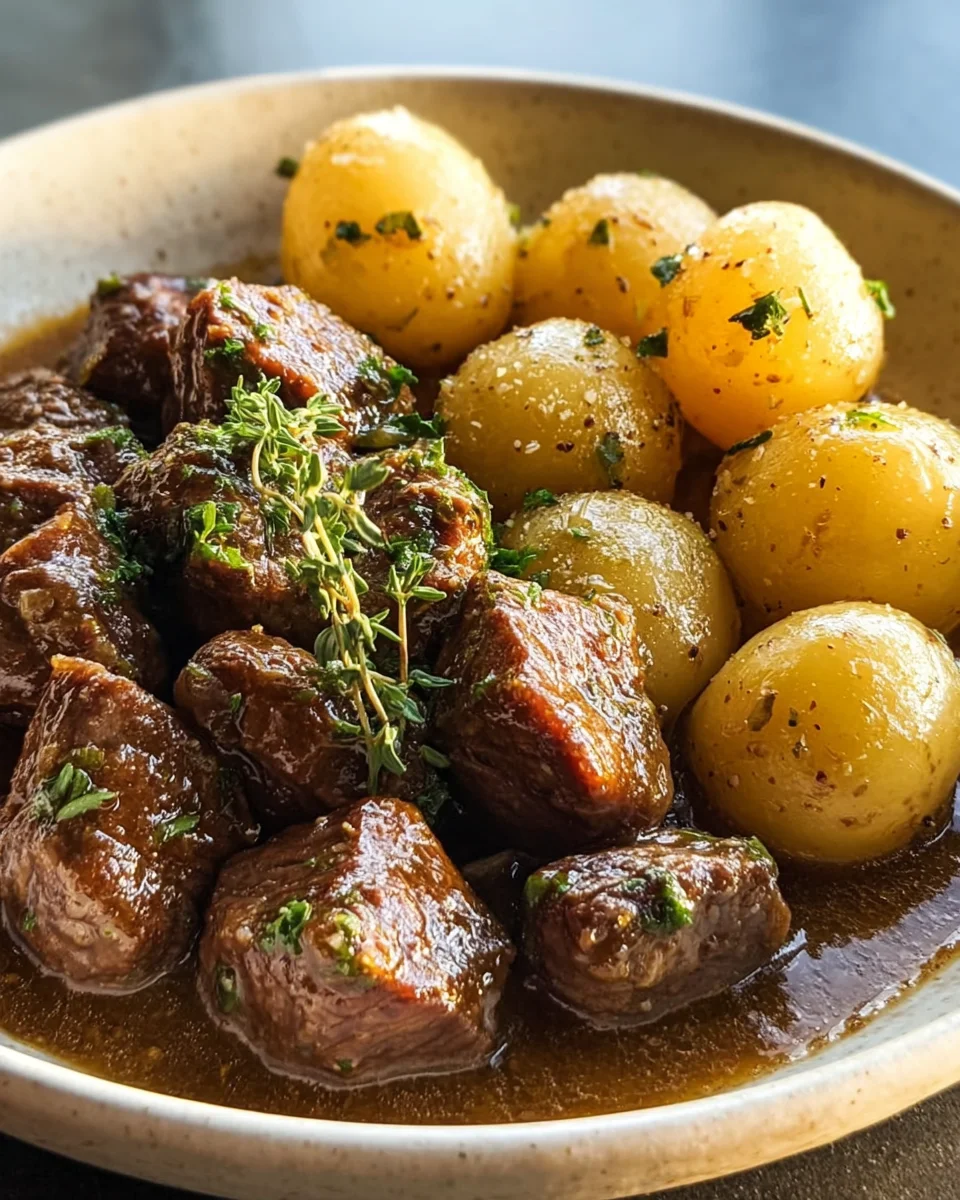 Juicy Garlic Butter Beef Bites & Crispy Potatoes Recipe