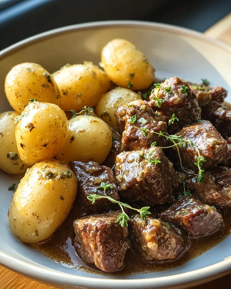 Juicy Garlic Butter Beef Bites & Crispy Potatoes Recipe