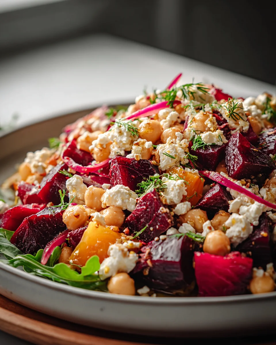 Zesty Chickpea Beet Feta Salad with Lemon Garlic Dressing