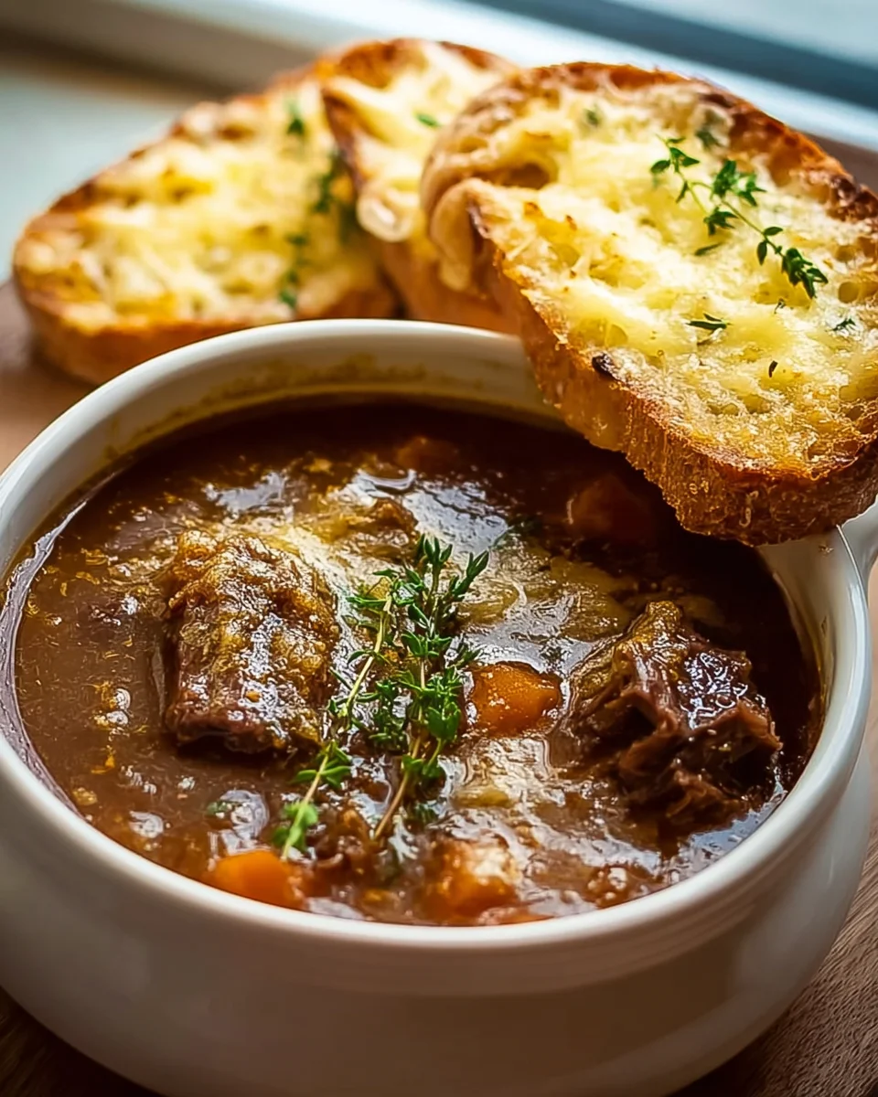 Savory French Onion Beef Short Rib Soup & Gruyere Toast