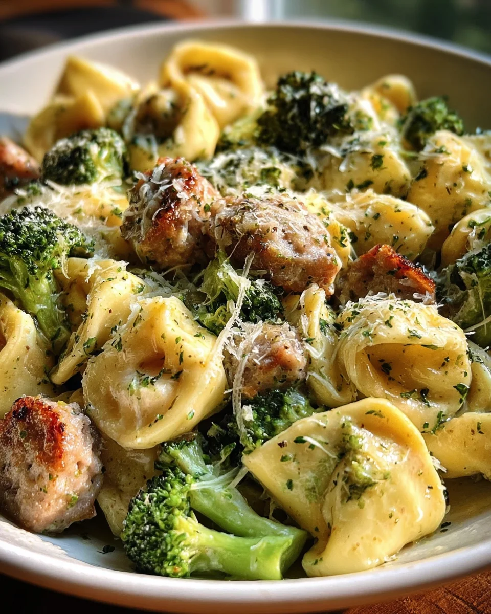 Creamy Garlic Parm Tortellini, Beef Sausage & Broccoli