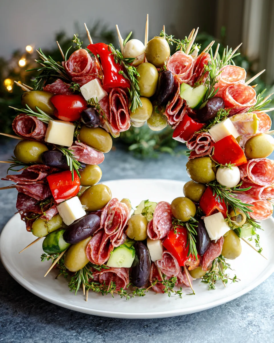 Festive Charcuterie Wreath: A Savory Meat & Cheese Delight