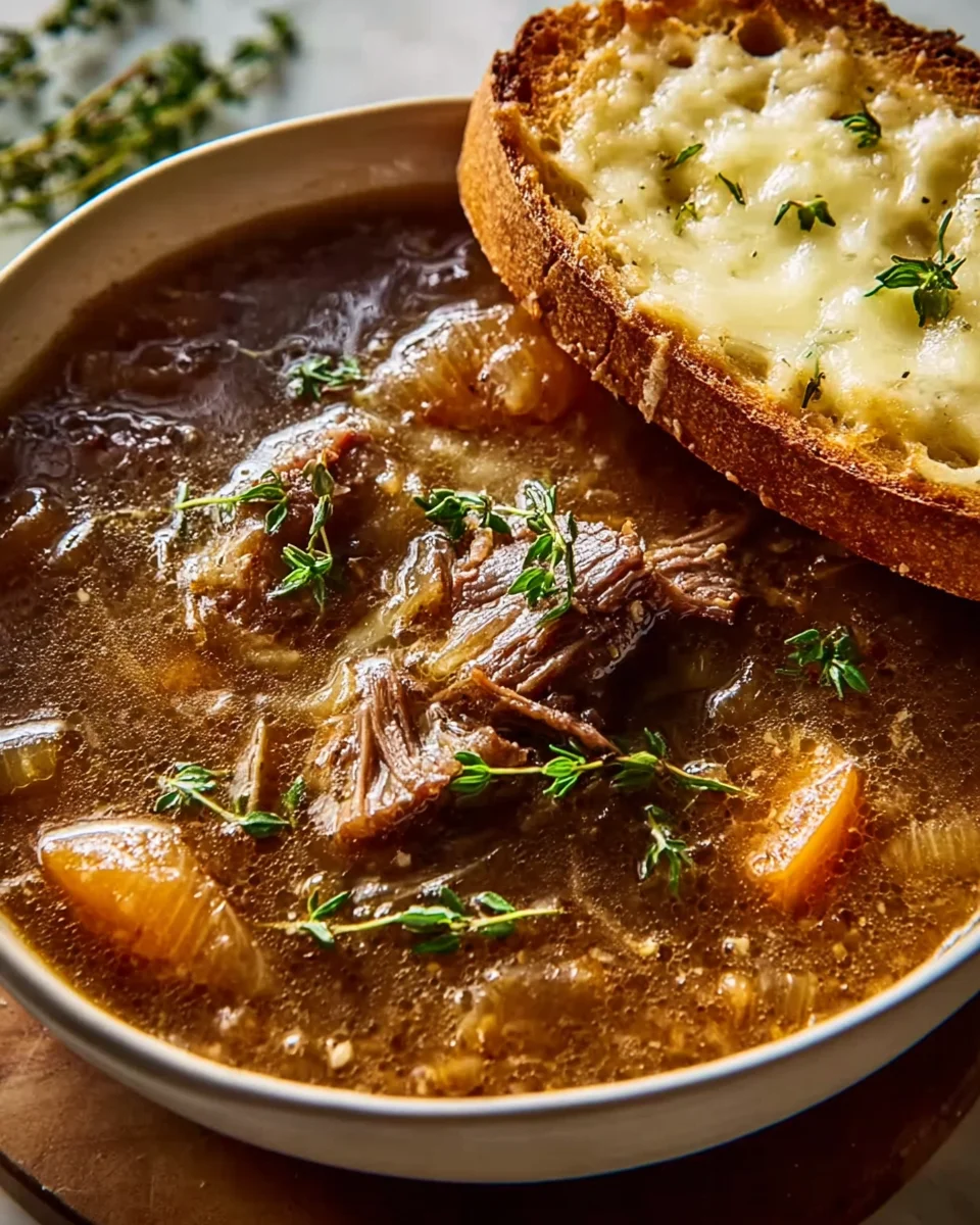 Hearty French Onion Short Rib Soup with Gruyere Toast