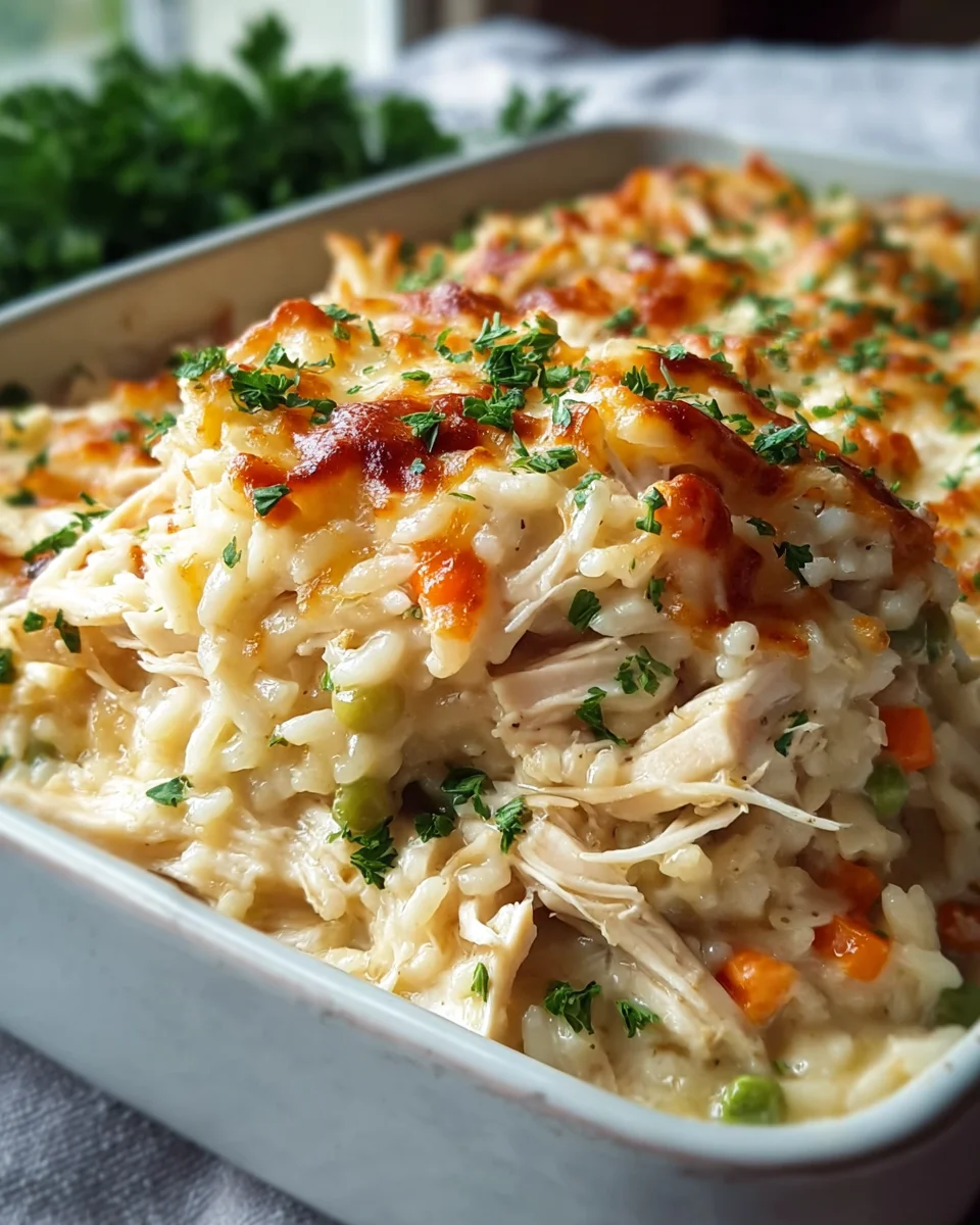 Easy Dump and Bake Chicken Alfredo Rice Casserole Recipe