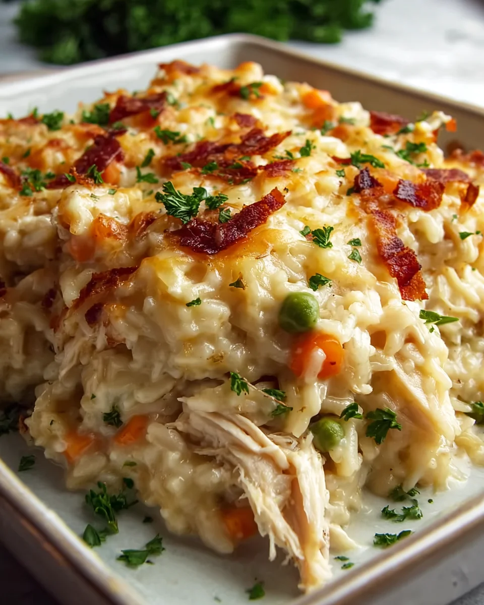 Easy Dump and Bake Chicken Alfredo Rice Casserole Recipe