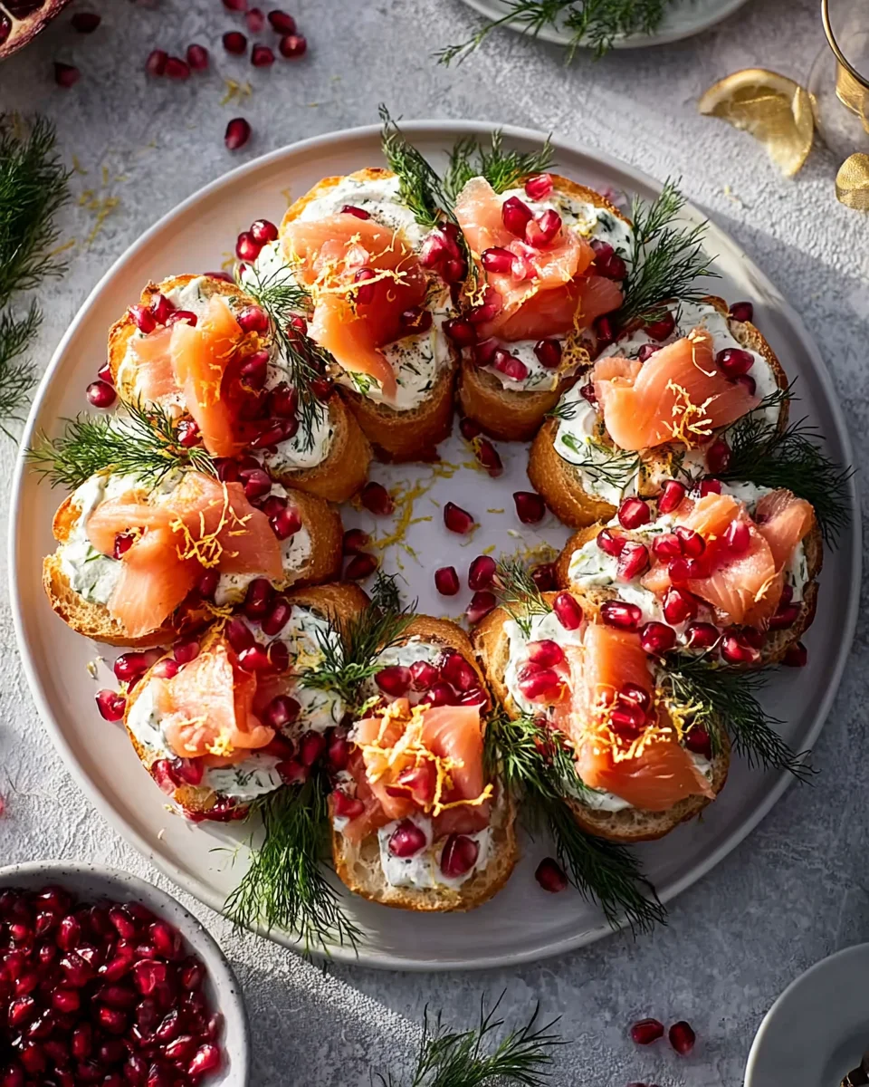 Christmas Smoked Salmon Bruschetta Wreath - Festive Appetizer
