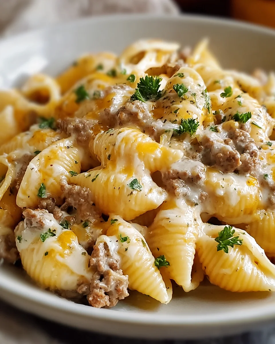 Crockpot Cheesy Ranch Beef Pasta Shells - Easy Dinner Delight