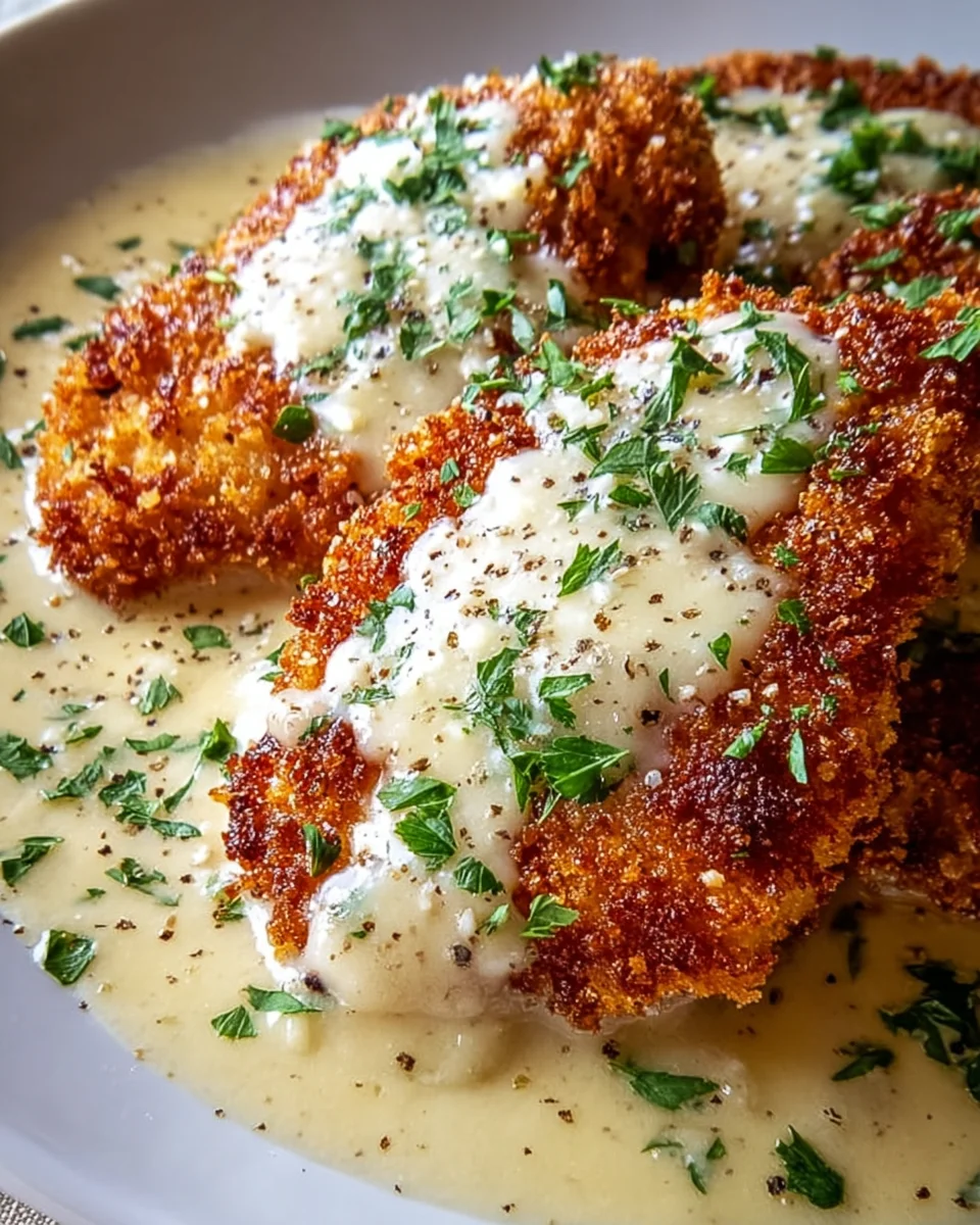 Crispy Parmesan Chicken with Garlic Cream Sauce Recipe