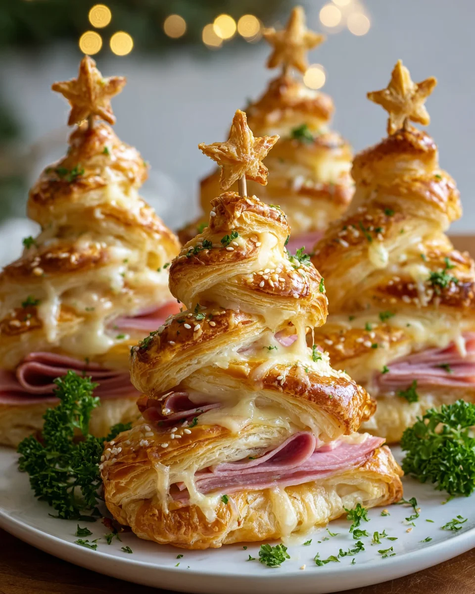 Christmas Beef Ham & Cheese Puff Pastry Trees Appetizer