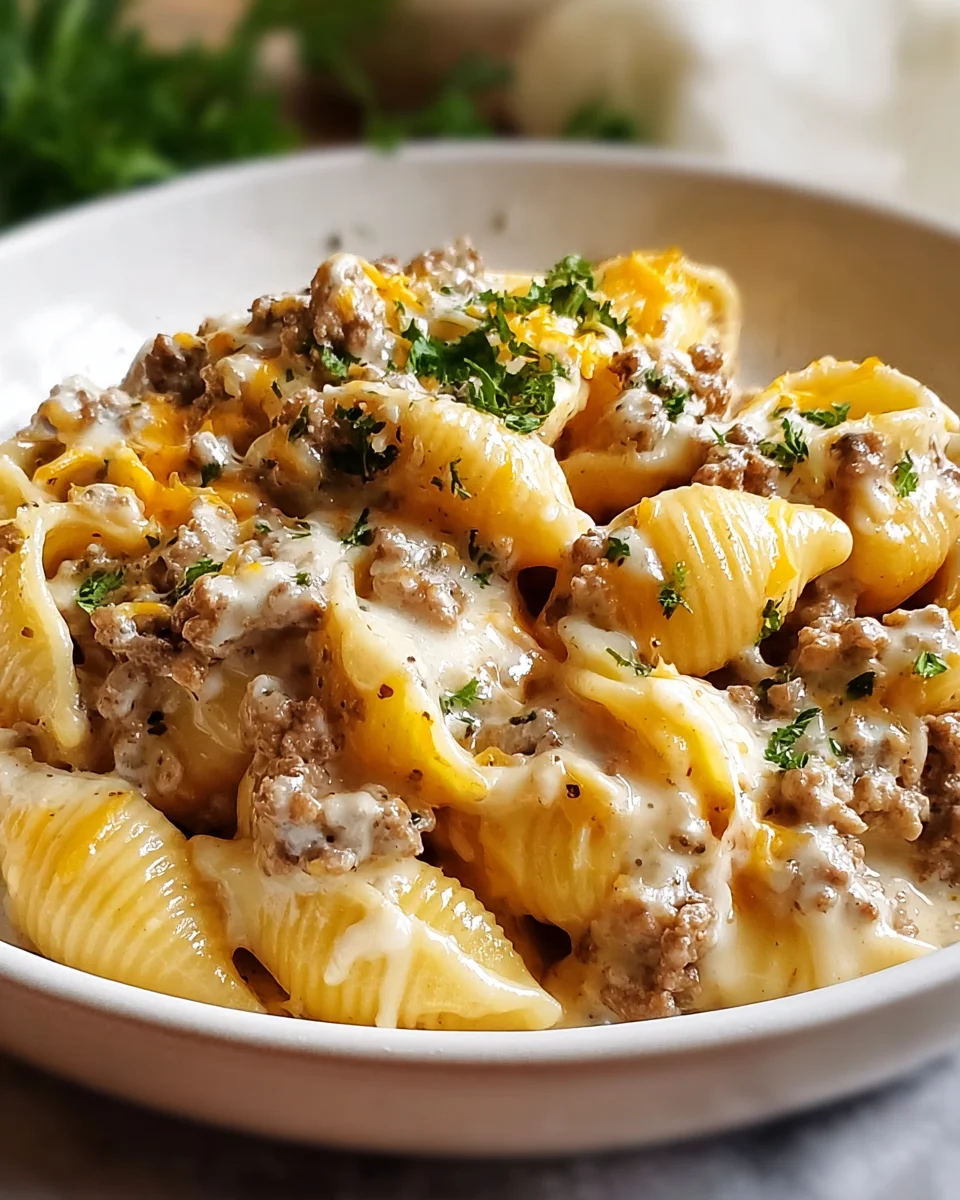 Crockpot Cheesy Ranch Beef Pasta Shells - Easy Dinner Delight