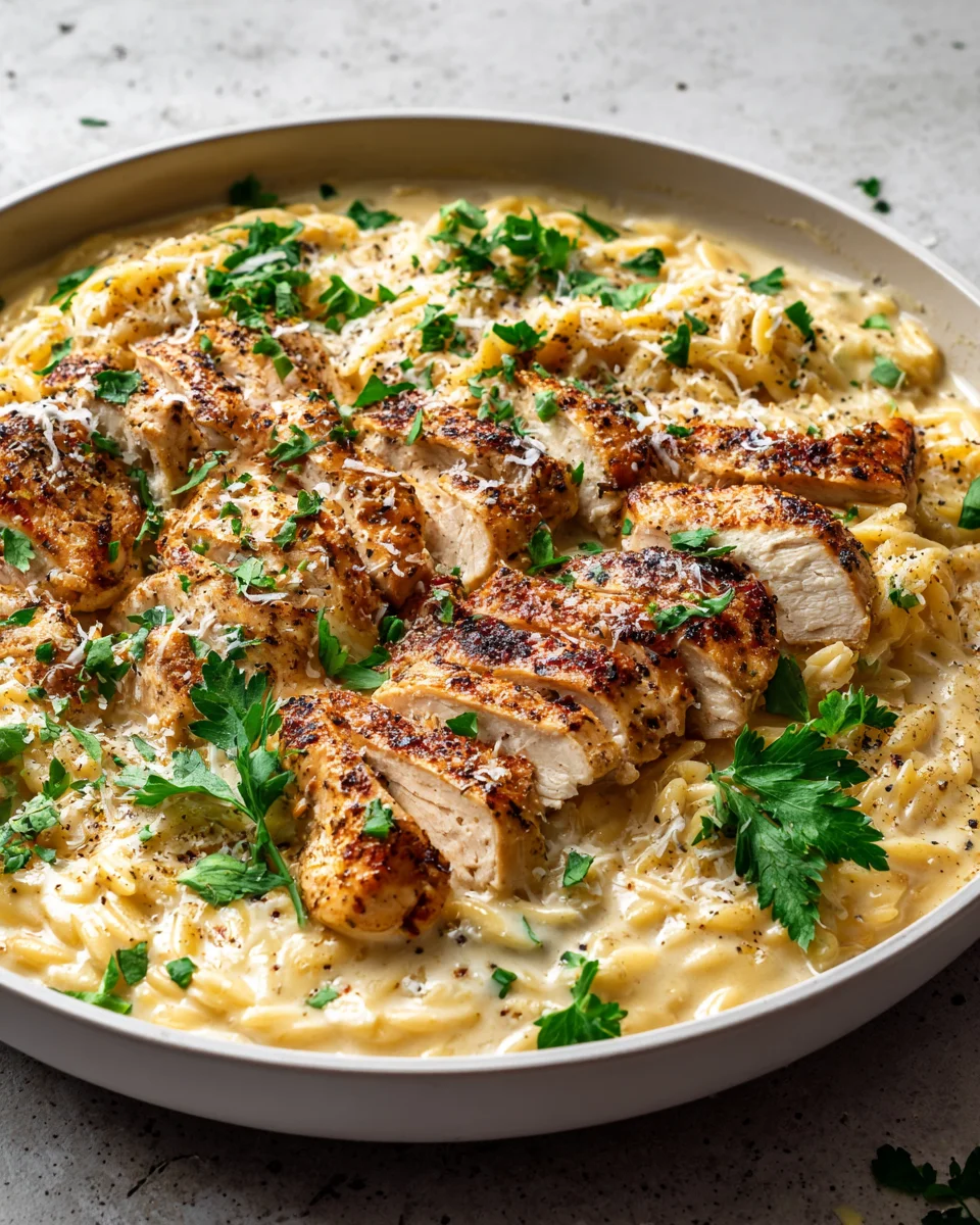 Best One-Pot Creamy Chicken Alfredo Orzo Skillet