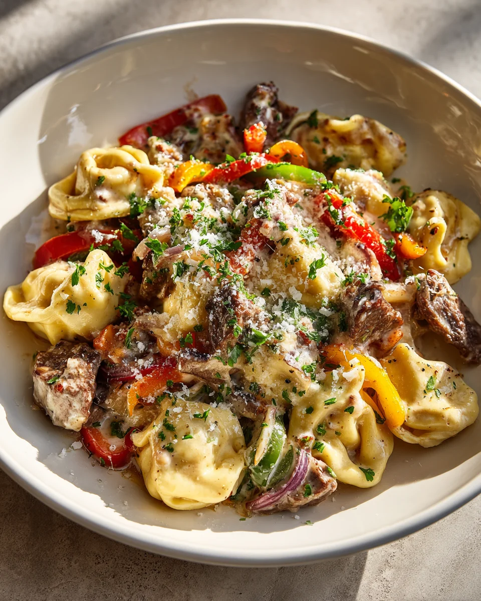 Philly Cheesesteak Tortellini Pasta: Easy Dinner Recipe