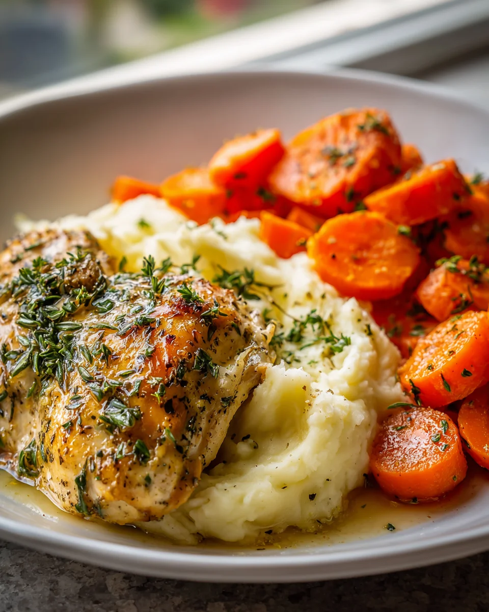 Garlic Herb Chicken Dinner with Mashed Potatoes & Carrots
