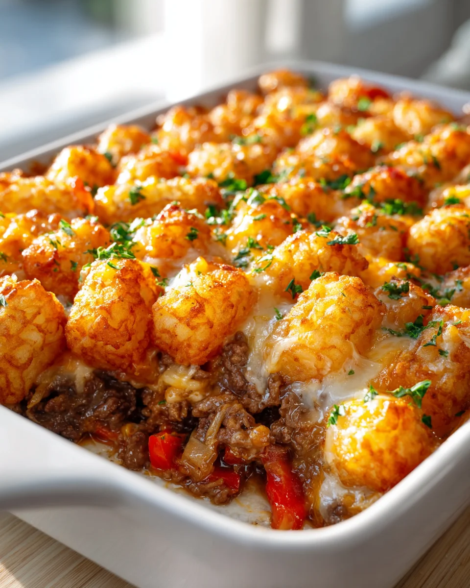 Delicious Philly Cheesesteak Tater Tot Casserole Recipe!