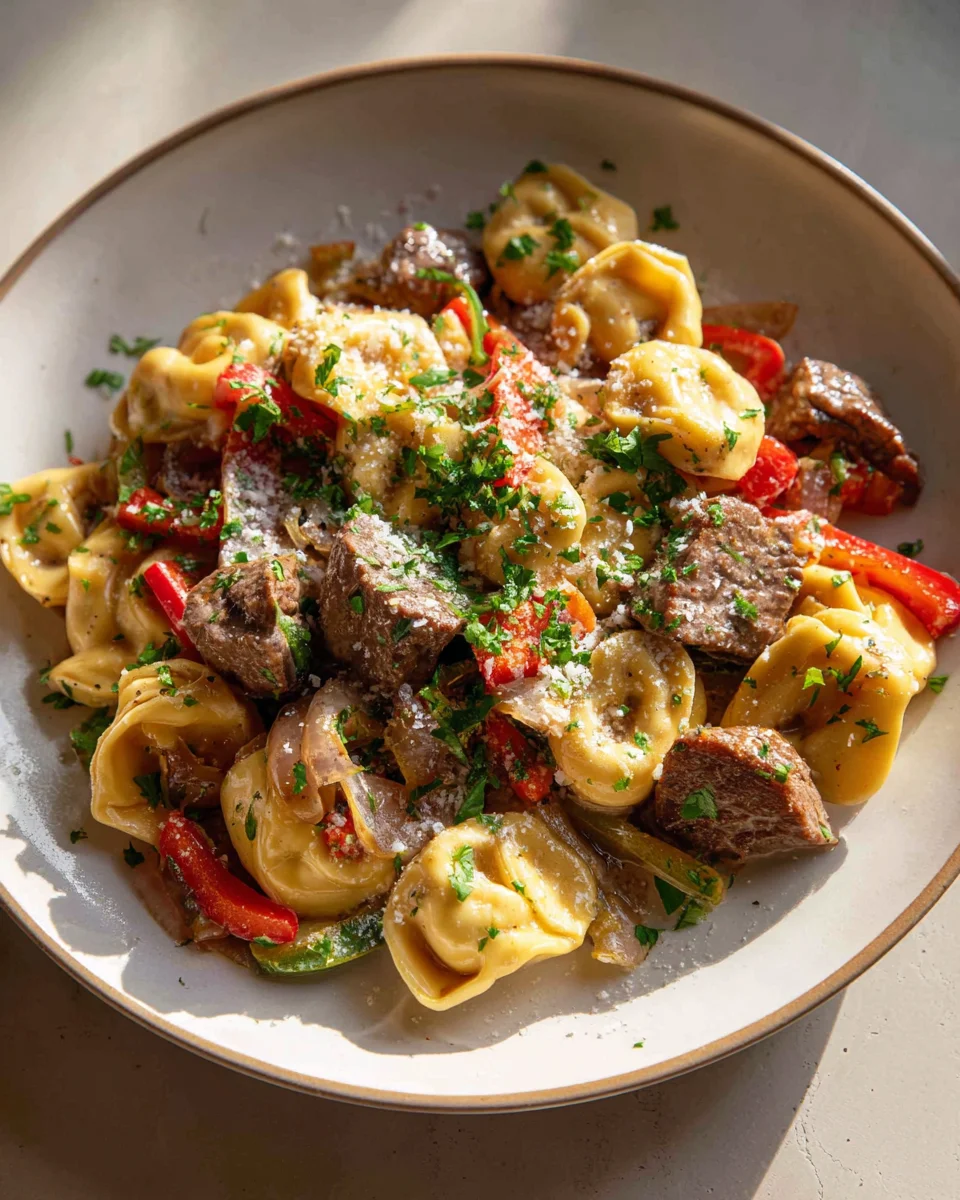 Philly Cheesesteak Tortellini Pasta: Easy Dinner Recipe