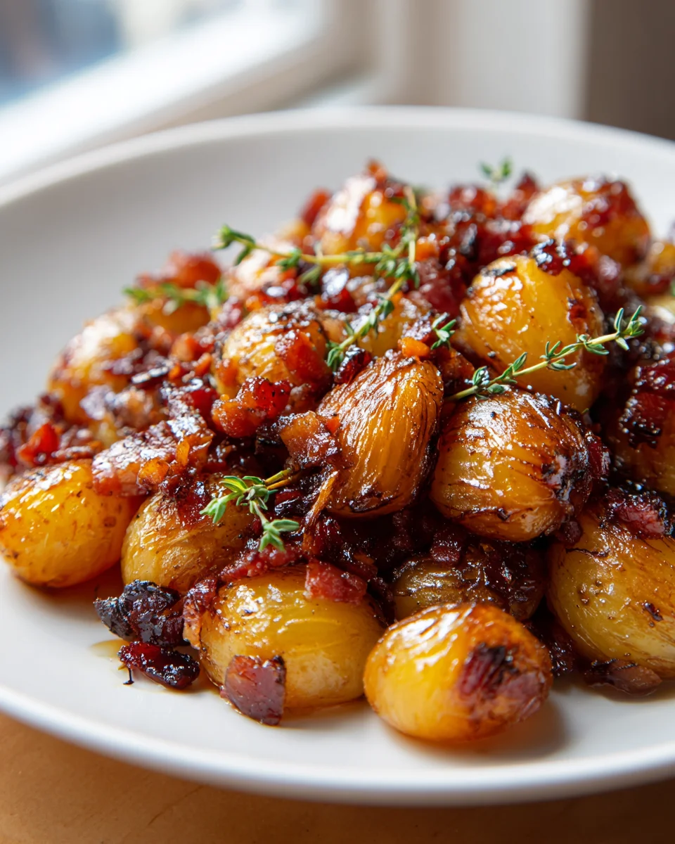 Sweet & Savory: Honey Glazed Shallots with Crispy Beef Bacon