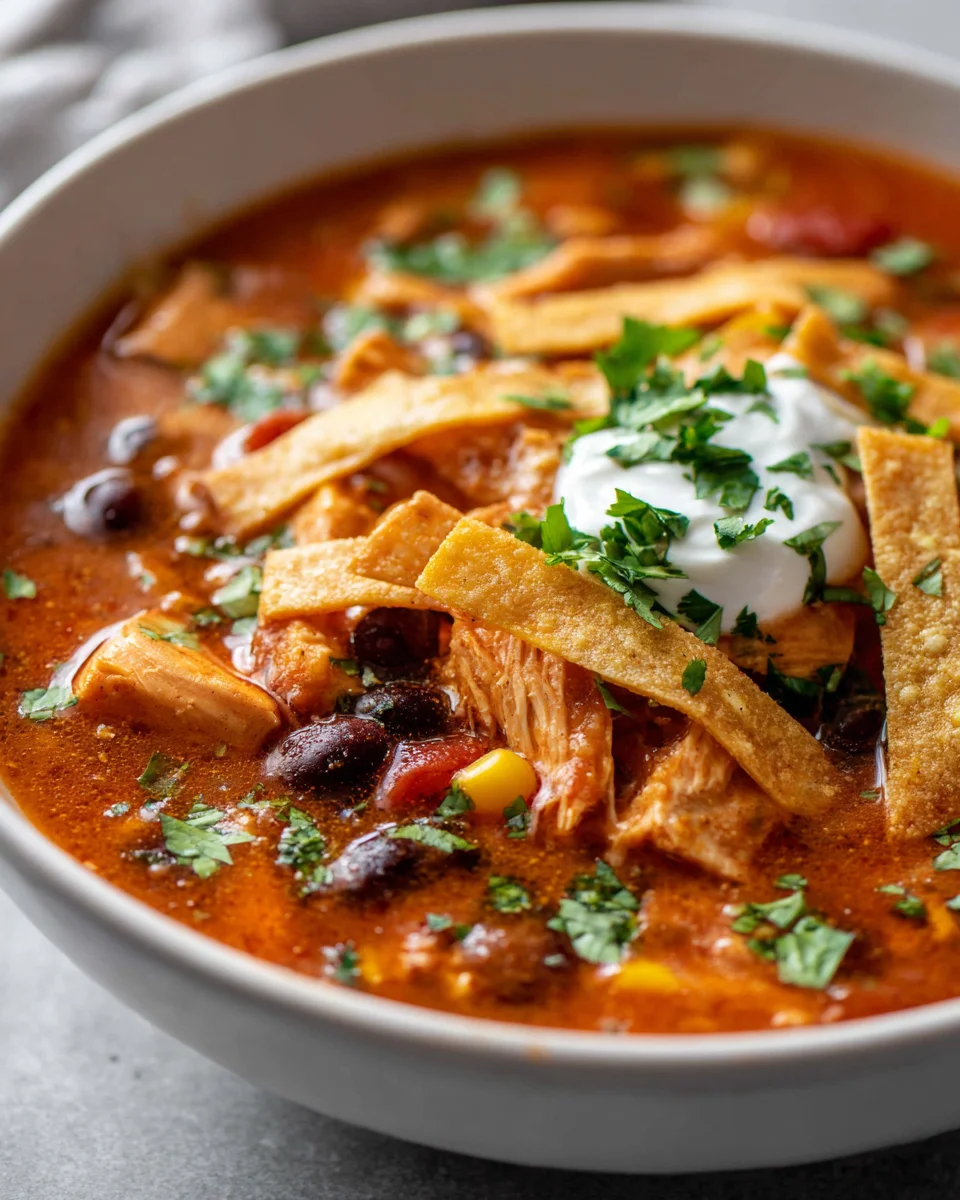 Slow Cooker Beef Enchilada Soup w/ Crispy Tortilla Strips