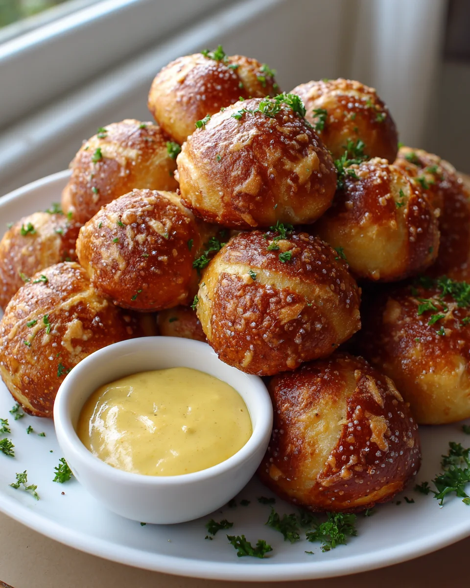 Spicy Parmesan Pretzel Bites with Zesty Mustard Dip