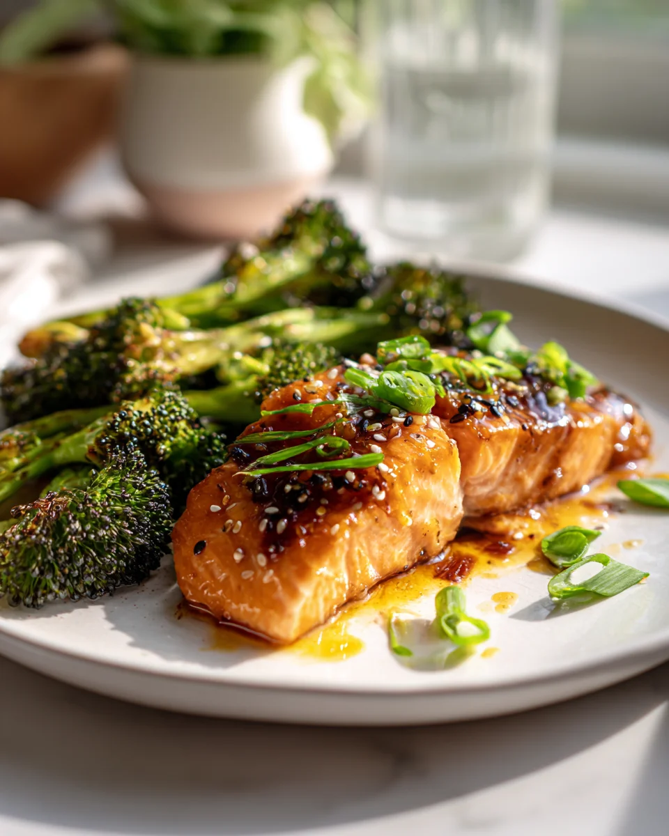 Easy Honey Garlic Baked Salmon with Roasted Broccoli