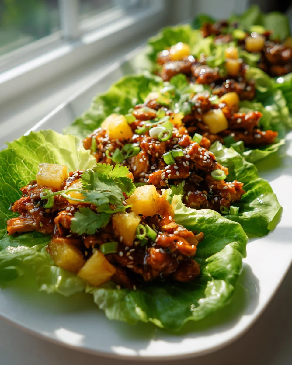 Sweet & Tangy Teriyaki Pineapple Chicken Lettuce Wraps