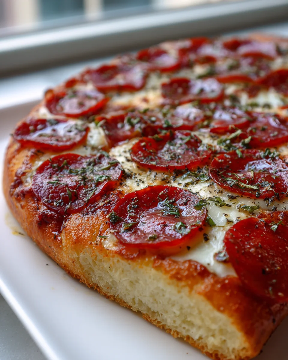 Homemade Focaccia Pizza: Beef Pepperoni & Mozzarella Bliss
