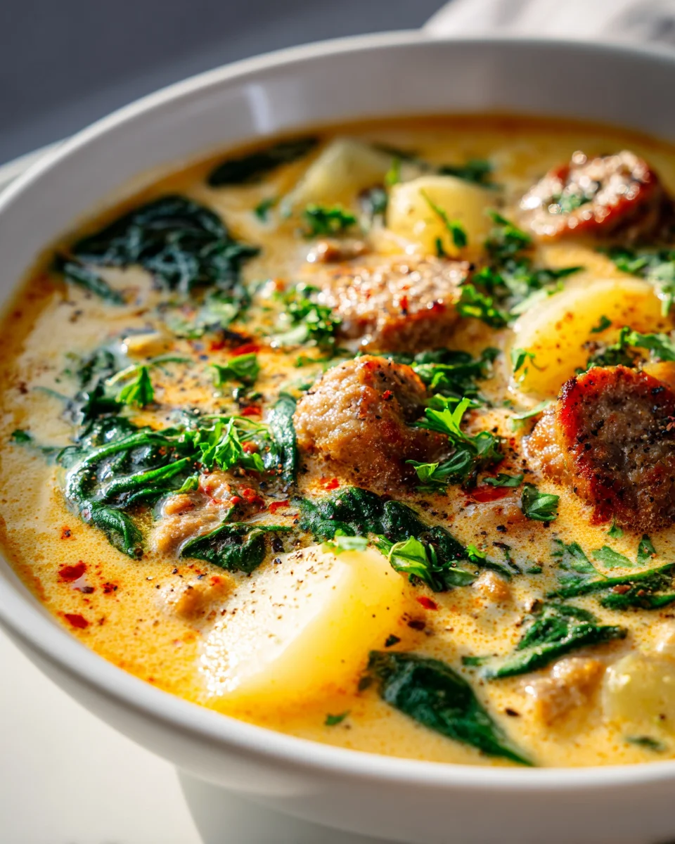 Creamy Tuscan Beef Sausage Potato Soup - Rich & Hearty