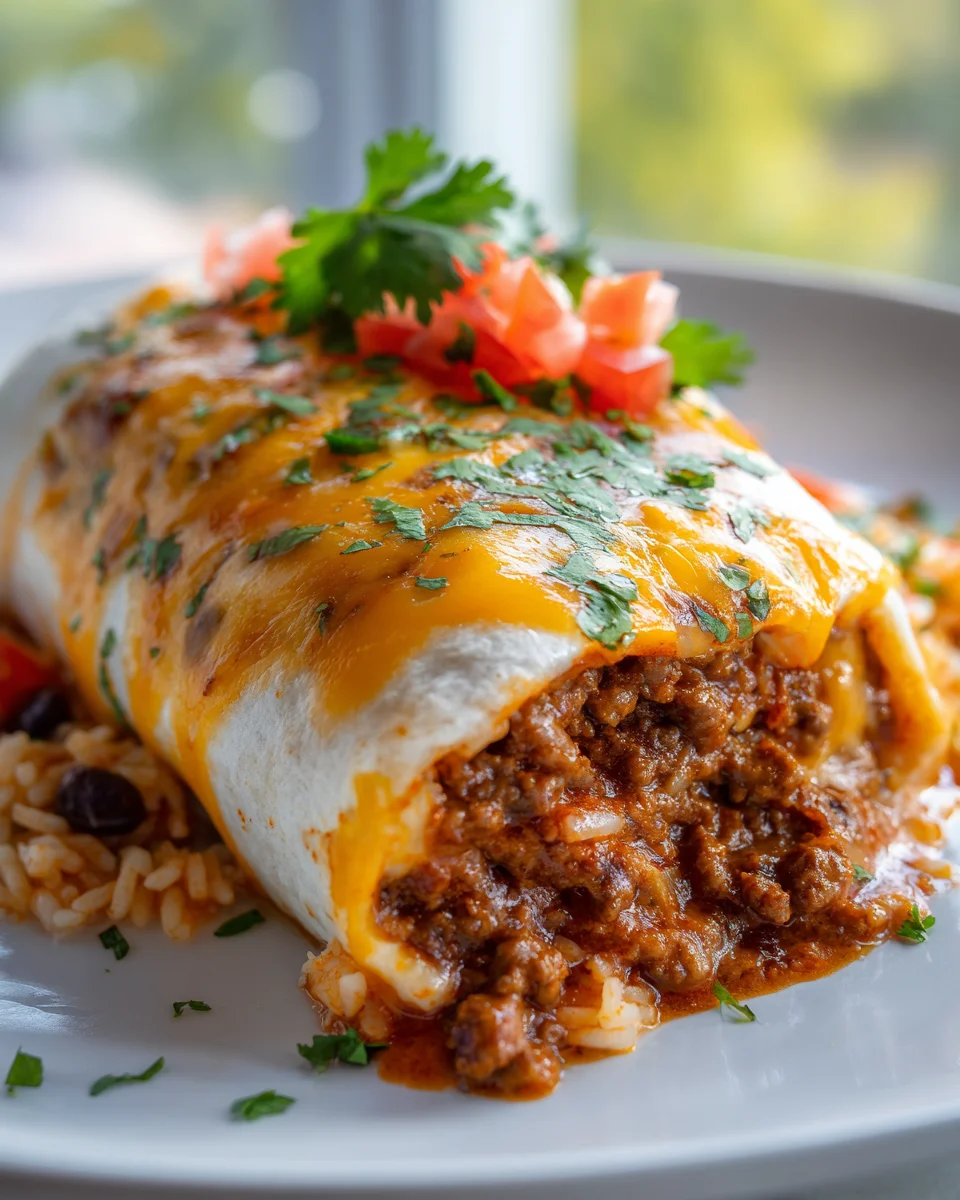 Flavorful Beef Burrito: Rice, Beans & Cheese Perfection