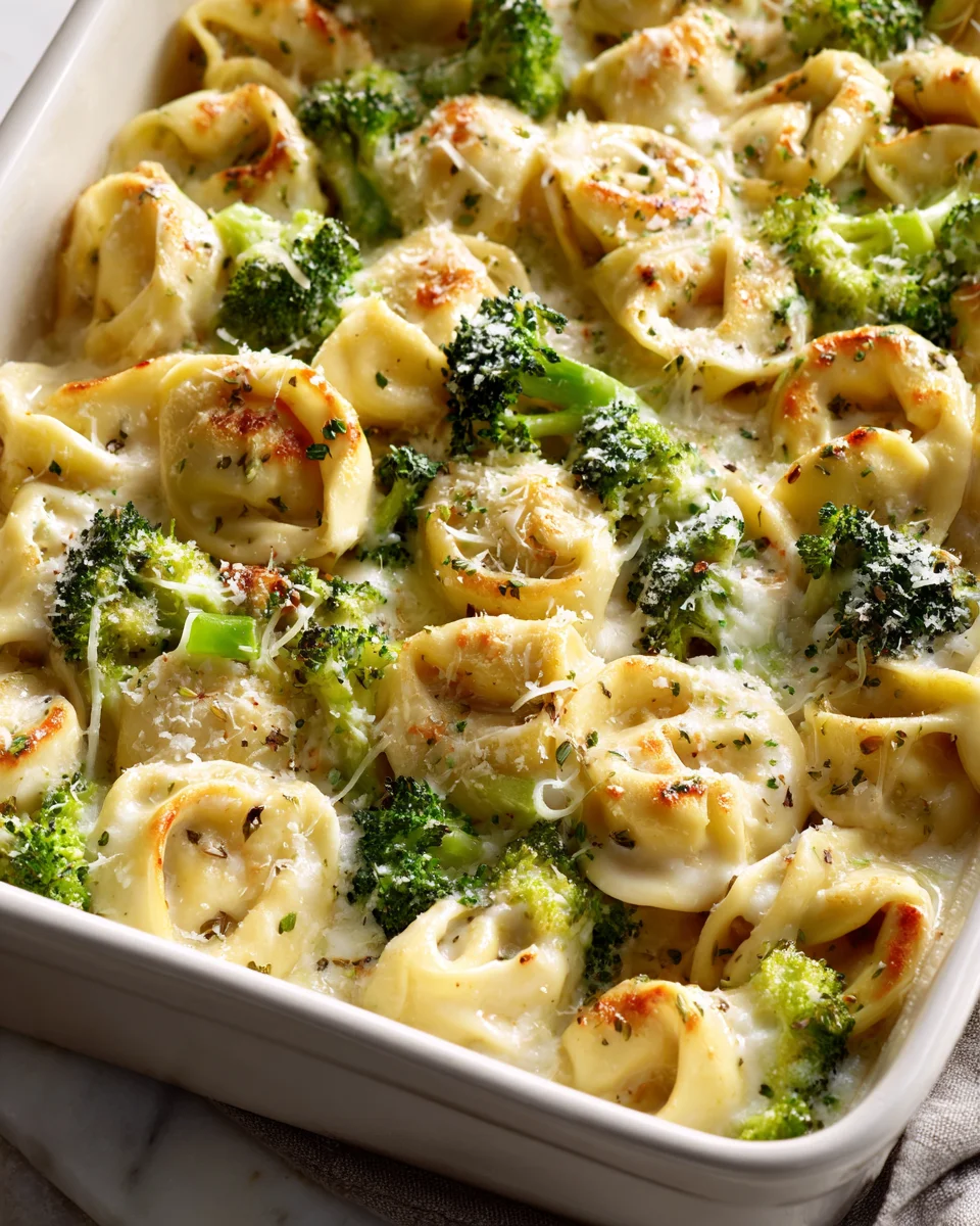 Creamy Family Favorite Tortellini Alfredo Broccoli Bake