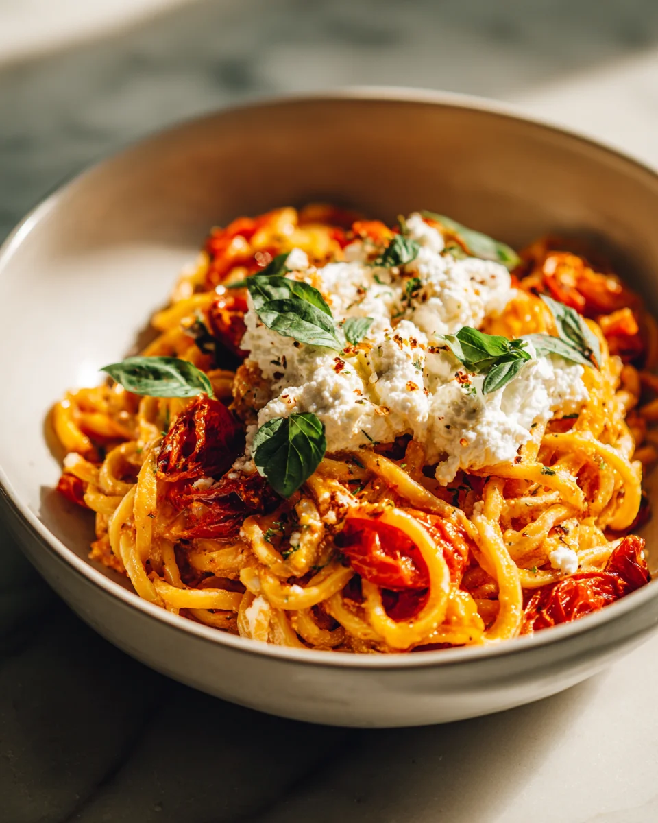 Baked Ricotta & Garlic Tomato Pasta: Easy Dinner!